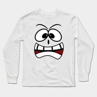 Scared Funny Face Cartoon Emoji Long Sleeve T-Shirt